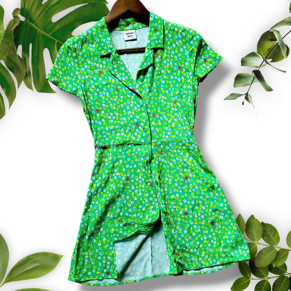 Aritzia Sunday Best Vida Dress in Lawn Green/Daisy